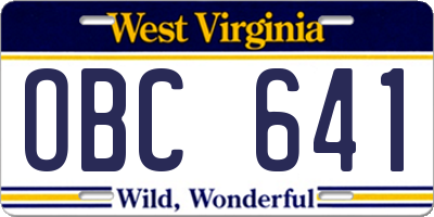 WV license plate OBC641