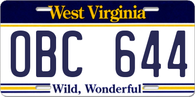 WV license plate OBC644