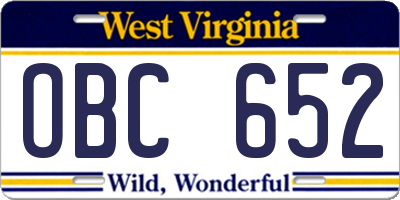 WV license plate OBC652