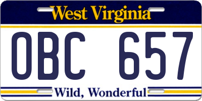 WV license plate OBC657