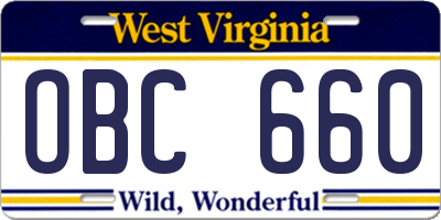 WV license plate OBC660