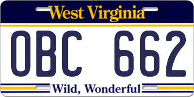 WV license plate OBC662