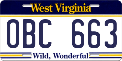 WV license plate OBC663