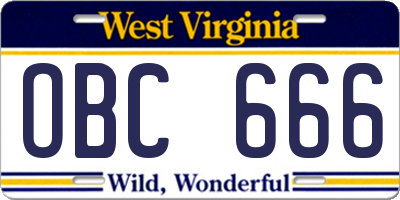 WV license plate OBC666