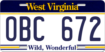 WV license plate OBC672