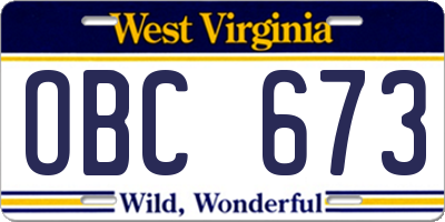 WV license plate OBC673