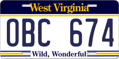 WV license plate OBC674