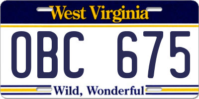 WV license plate OBC675