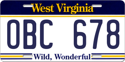 WV license plate OBC678