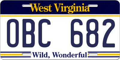 WV license plate OBC682