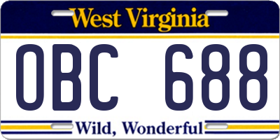 WV license plate OBC688