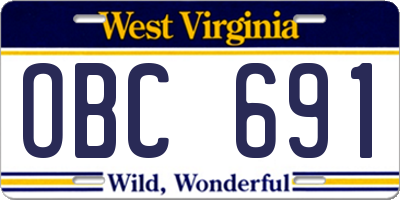 WV license plate OBC691