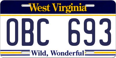 WV license plate OBC693