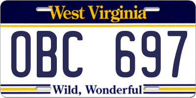 WV license plate OBC697