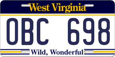 WV license plate OBC698