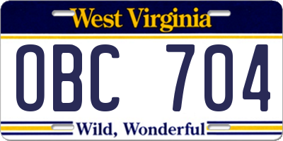 WV license plate OBC704