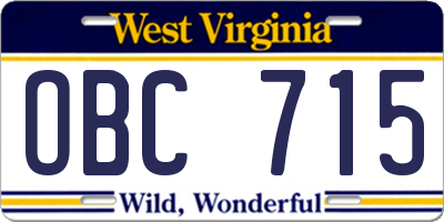 WV license plate OBC715