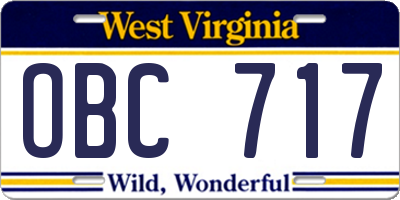 WV license plate OBC717