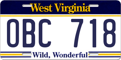 WV license plate OBC718