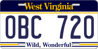WV license plate OBC720