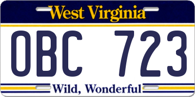 WV license plate OBC723
