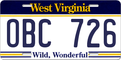 WV license plate OBC726