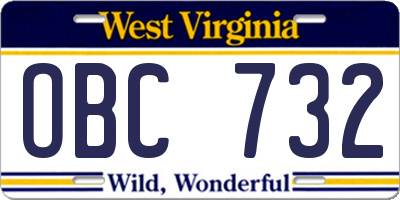 WV license plate OBC732
