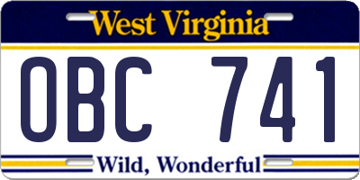 WV license plate OBC741