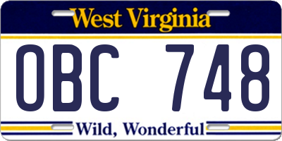 WV license plate OBC748