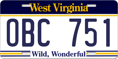 WV license plate OBC751