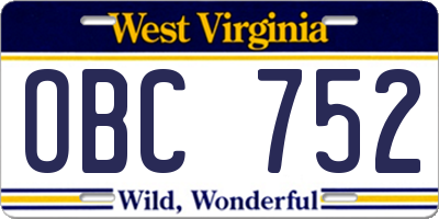 WV license plate OBC752