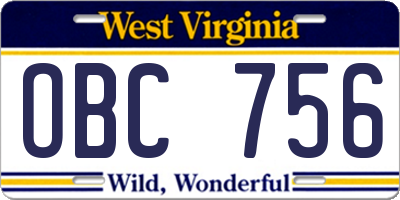 WV license plate OBC756