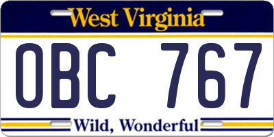 WV license plate OBC767