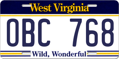 WV license plate OBC768