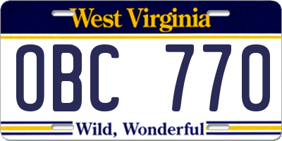 WV license plate OBC770