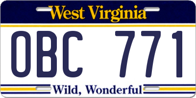 WV license plate OBC771