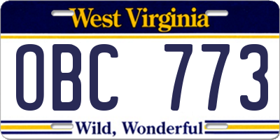 WV license plate OBC773