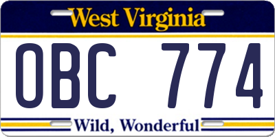 WV license plate OBC774