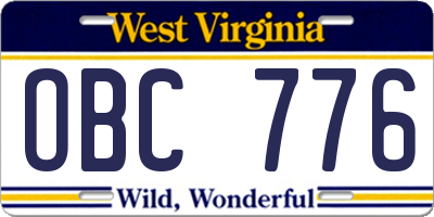 WV license plate OBC776