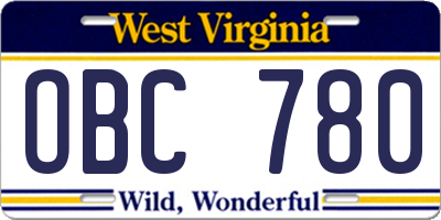 WV license plate OBC780