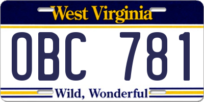 WV license plate OBC781