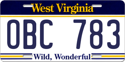 WV license plate OBC783