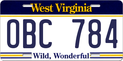 WV license plate OBC784