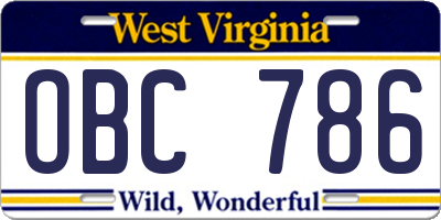 WV license plate OBC786