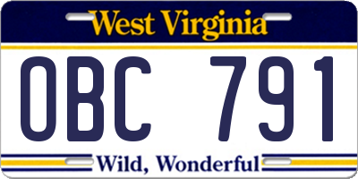 WV license plate OBC791