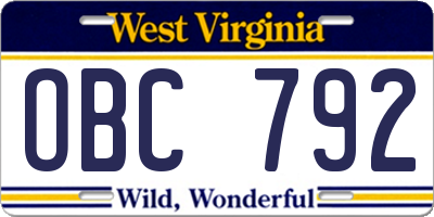 WV license plate OBC792