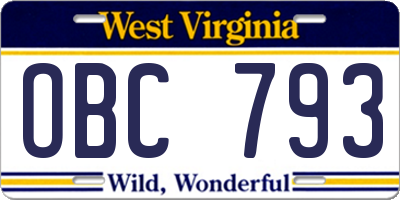 WV license plate OBC793