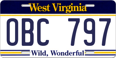 WV license plate OBC797