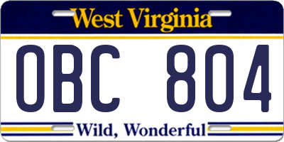 WV license plate OBC804