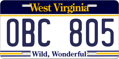 WV license plate OBC805